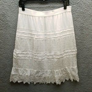 Studio West Women's S Lace Stretch White Midi Peasant Skirt 31" 24.75" 0"